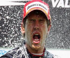 yapboz Sebastian Vettel Valencia Avrupa Grand Prix (2010) onun zaferi kutluyor